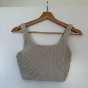 Babaton Beige Ribbed Crop Top